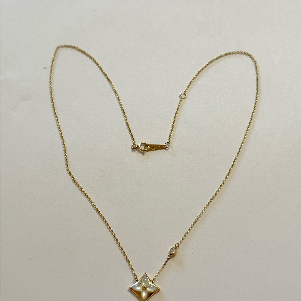 18k solid yellow gold white mop necklace